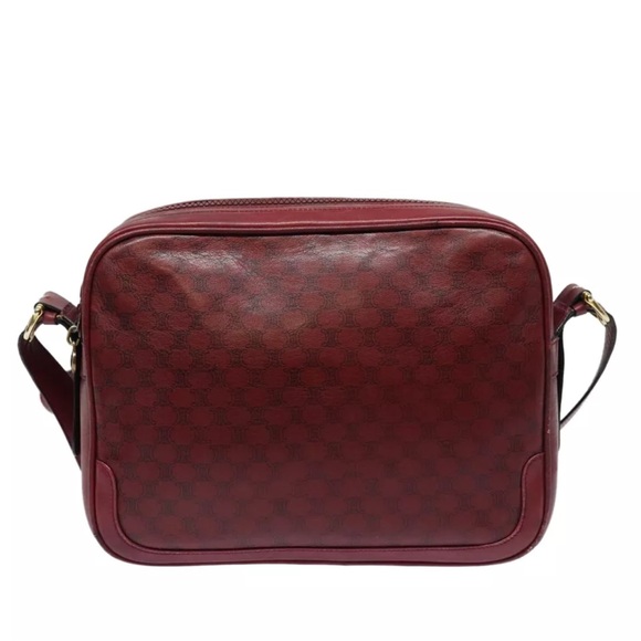 CELINE Macadam Canvas Shoulder Bag Leather Red Gold Authentic fm3695 - Vintage - Picture 5 of 15